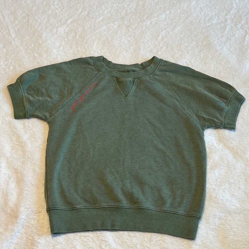 Sundry Olive Green Short Sleeve Crewneck Sweatshirt Red Embroidery Size 1